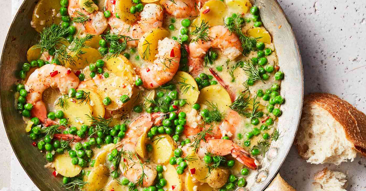 Buttery Shrimp with Peas and Potatoes