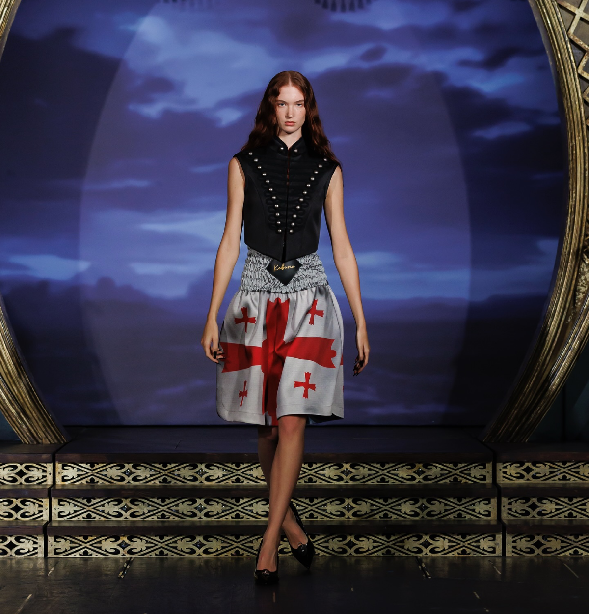 George Keburia, George Keburia London Fashion Week short with Georgian flag